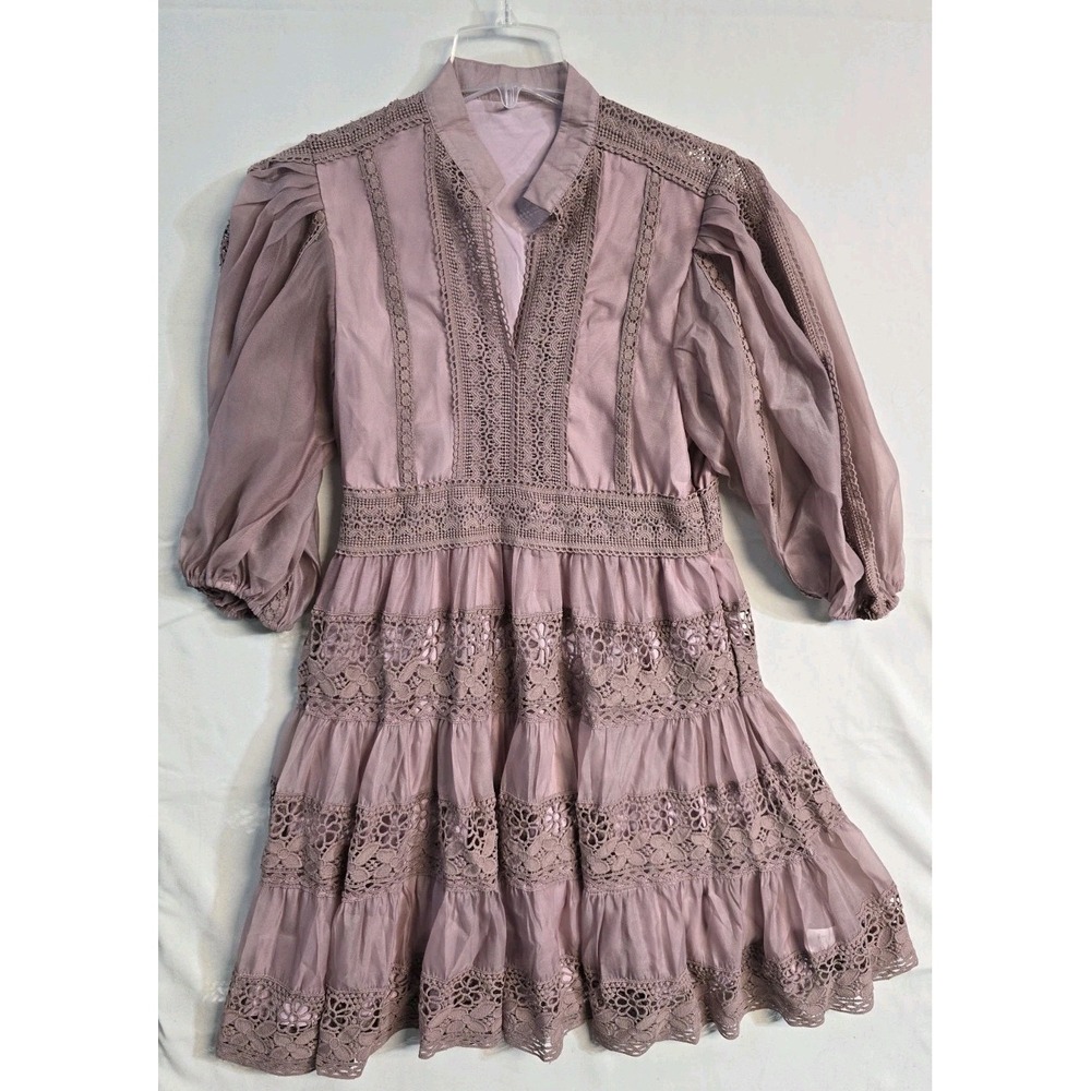 Chicwish Elegance Neck Floral Lace Panelled Midi Dress Pink L NWT
